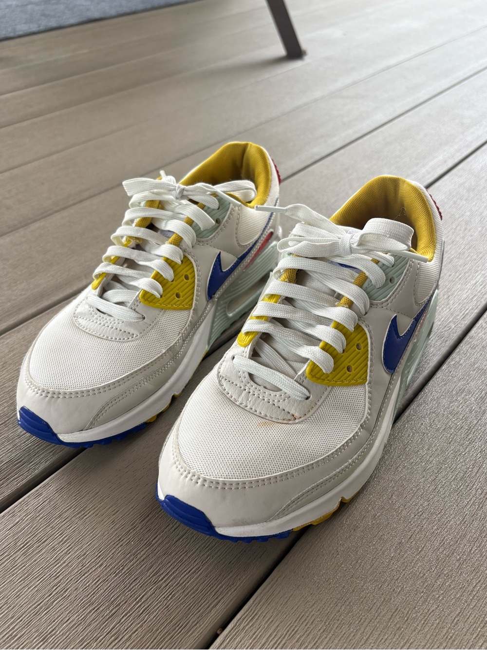 Nike Air Max 90s in White, Blue & Yellow - Picture 7 of 8